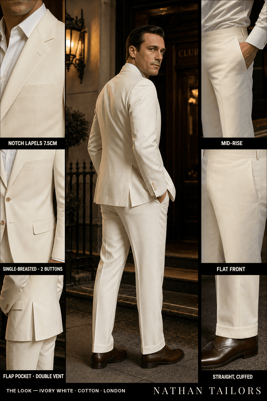 ivory white single-breasted suit — Nathan Tailors Hoi An tailor Atelier render