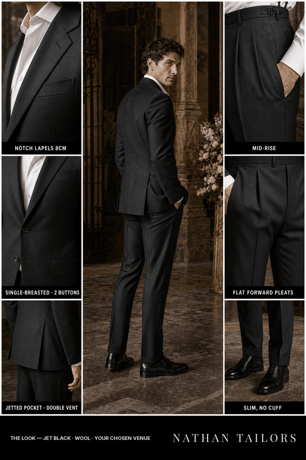 jet black birdseye single-breasted bespoke suit — custom tailored by Nathan Tailors, the Hoi An custom tailor