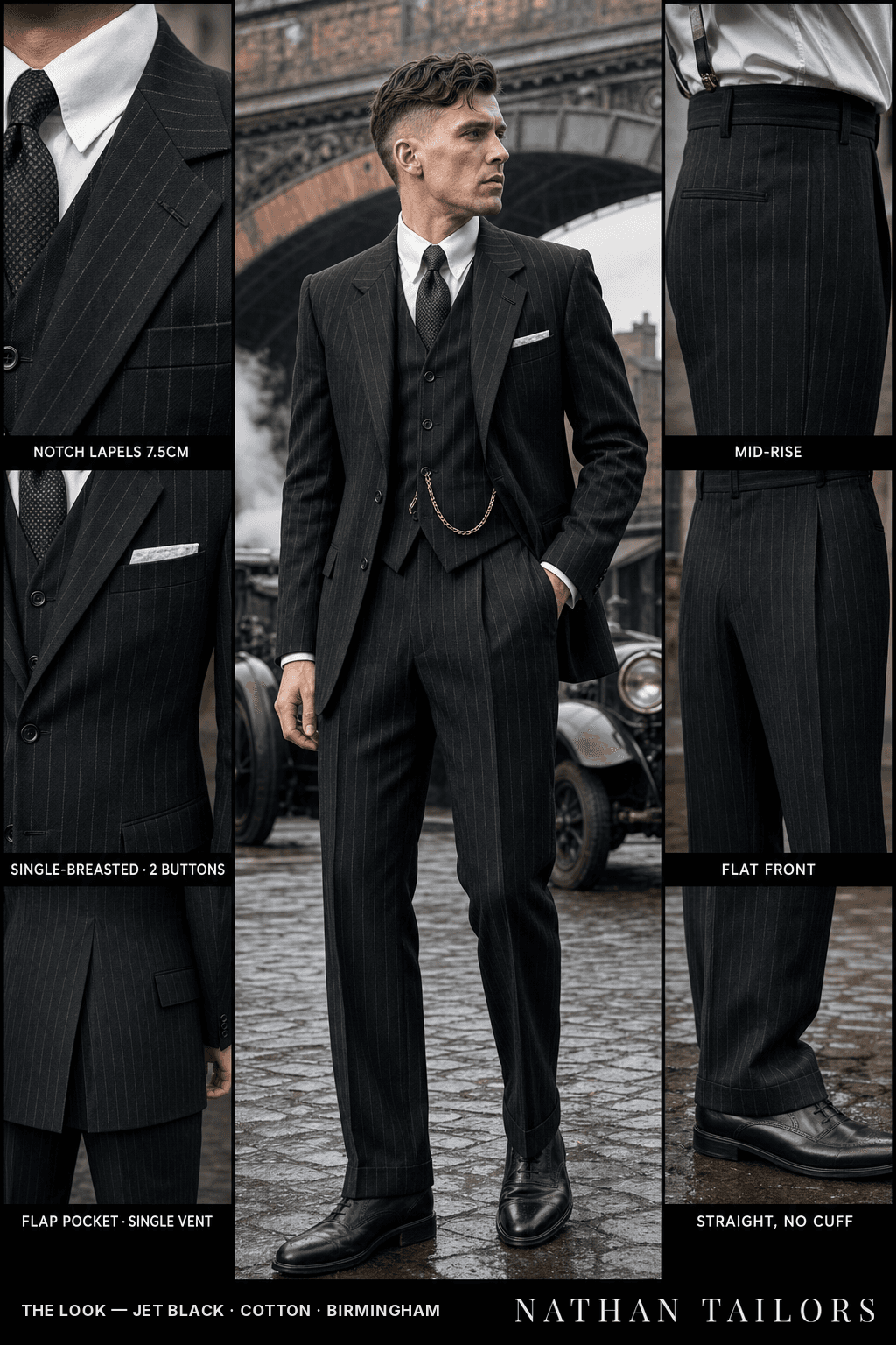 jet black chalk_stripe single-breasted bespoke suit — custom tailored by Nathan Tailors, the Hoi An custom tailor