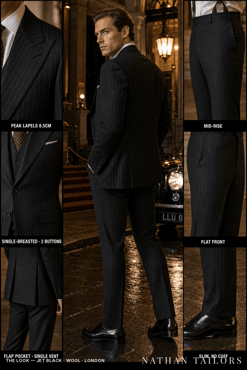 jet black chalk_stripe single-breasted bespoke suit — custom tailored by Nathan Tailors, the Hoi An custom tailor