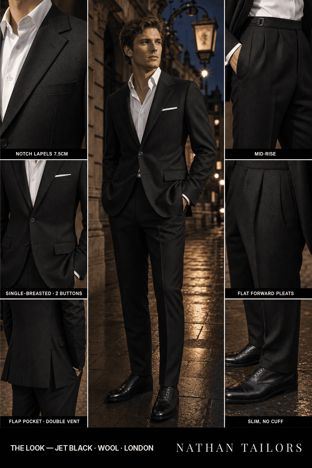 jet black herringbone single-breasted bespoke suit — custom tailored by Nathan Tailors, the Hoi An custom tailor