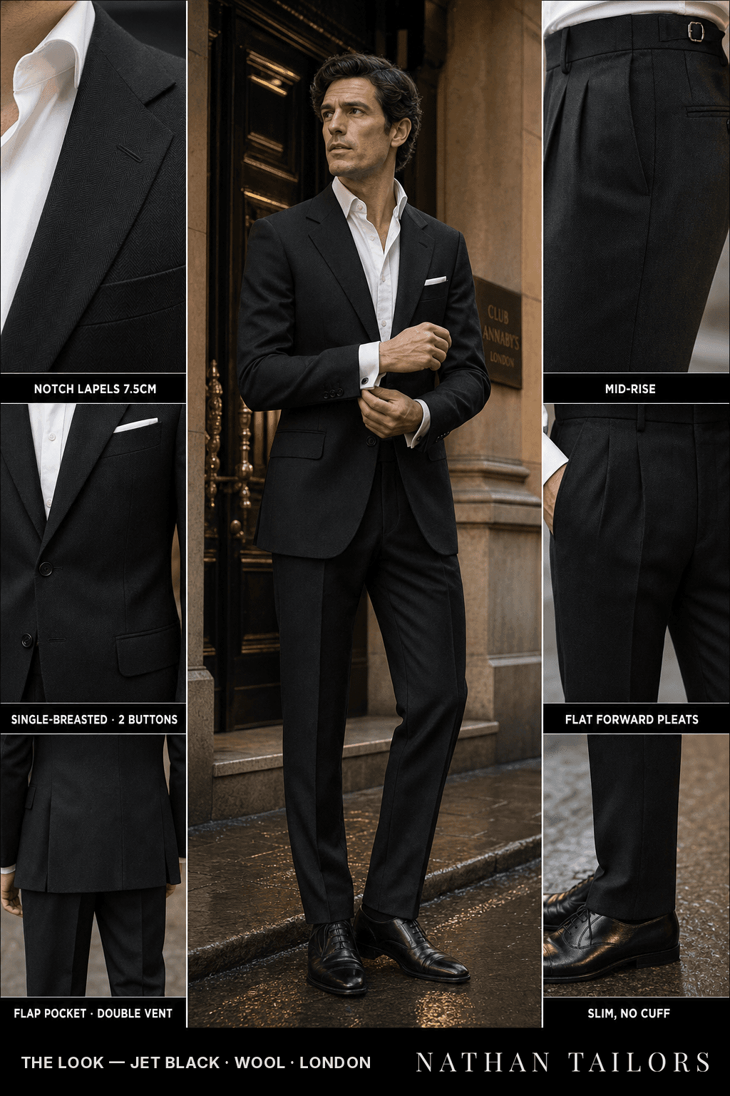 jet black herringbone single-breasted bespoke suit — custom tailored by Nathan Tailors, the Hoi An custom tailor