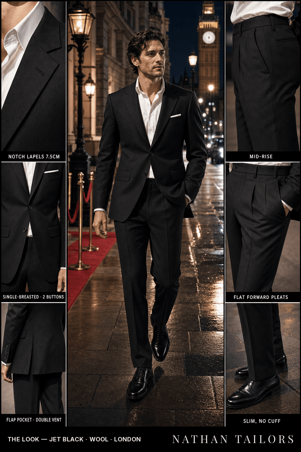 jet black herringbone single-breasted bespoke suit — custom tailored by Nathan Tailors, the Hoi An custom tailor