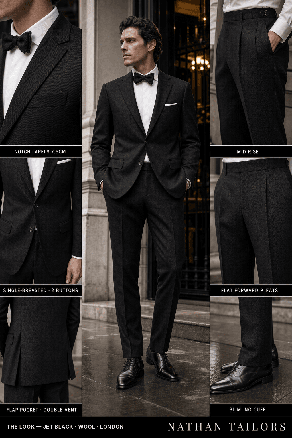 jet black herringbone single-breasted bespoke suit — custom tailored by Nathan Tailors, the Hoi An custom tailor
