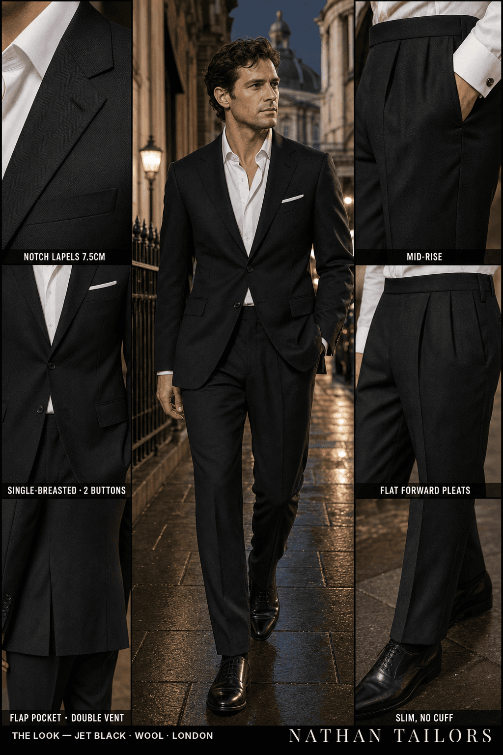 jet black herringbone single-breasted bespoke suit — custom tailored by Nathan Tailors, the Hoi An custom tailor