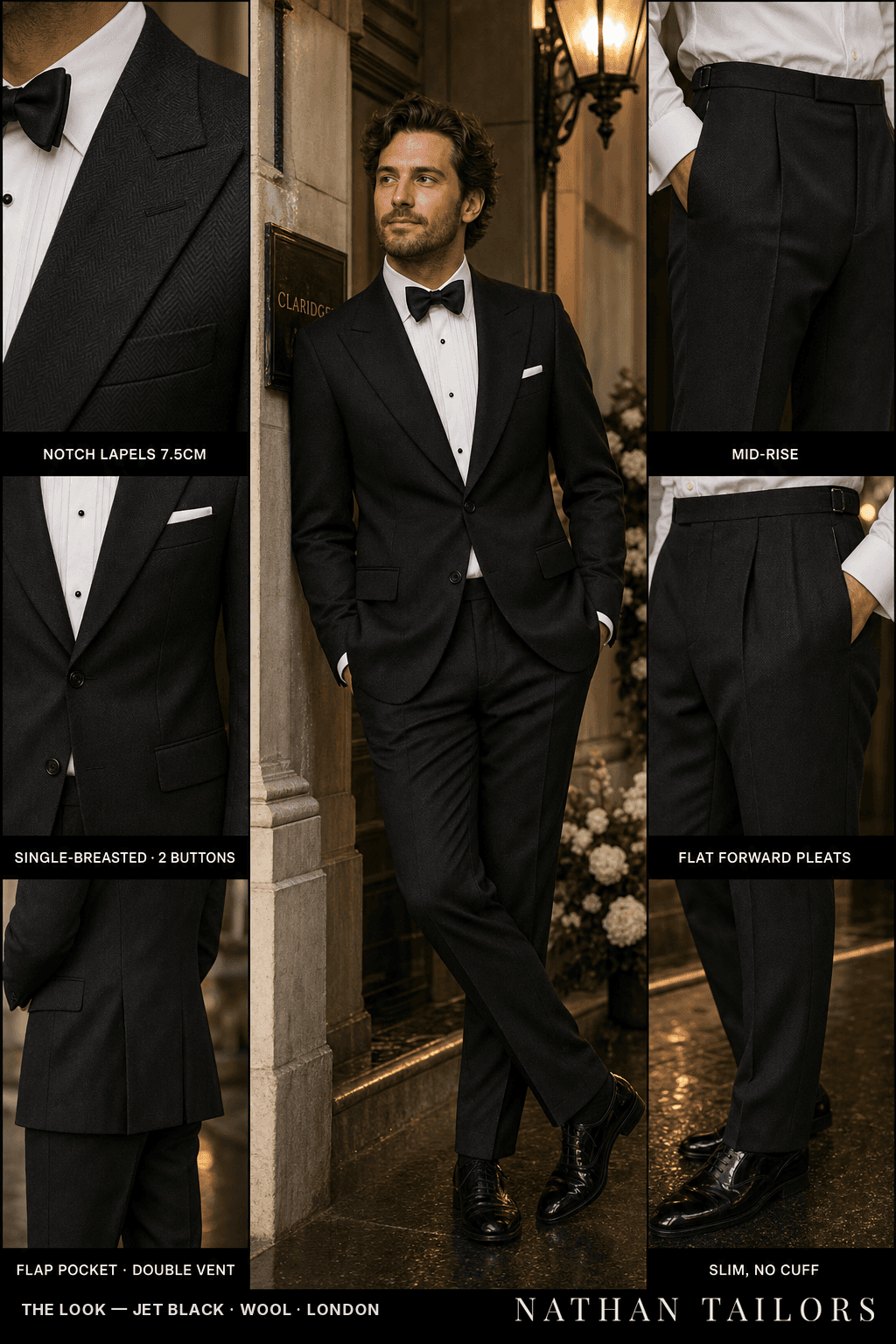 jet black herringbone single-breasted bespoke suit — custom tailored by Nathan Tailors, the Hoi An custom tailor