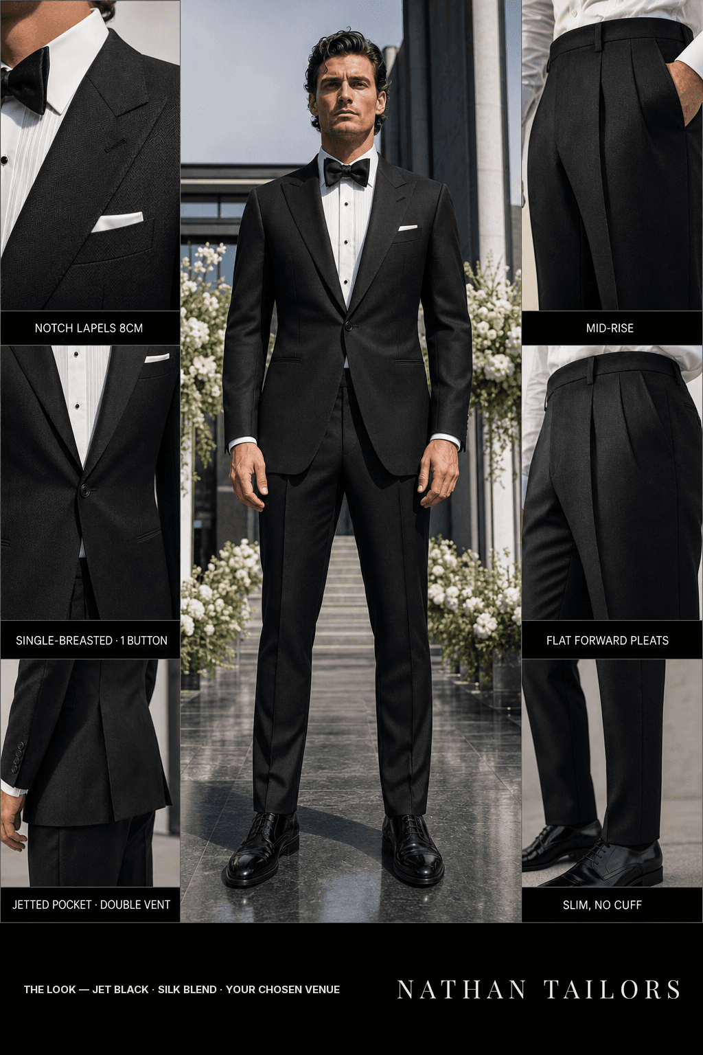 jet black herringbone single-breasted bespoke suit — custom tailored by Nathan Tailors, the Hoi An custom tailor