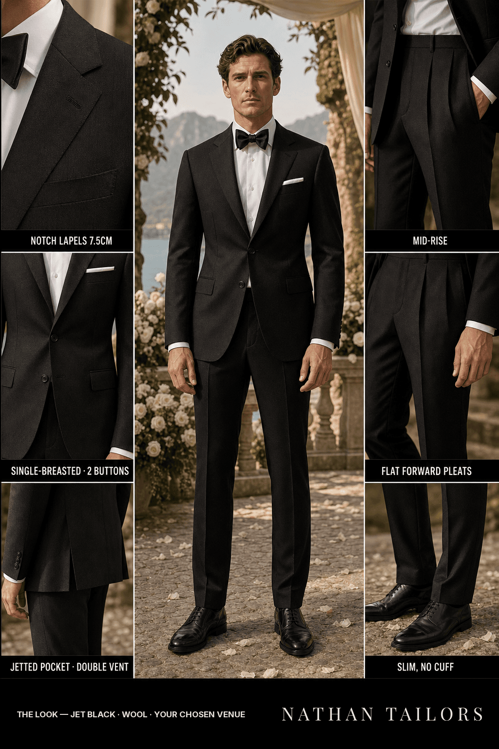 jet black herringbone single-breasted bespoke suit — custom tailored by Nathan Tailors, the Hoi An custom tailor