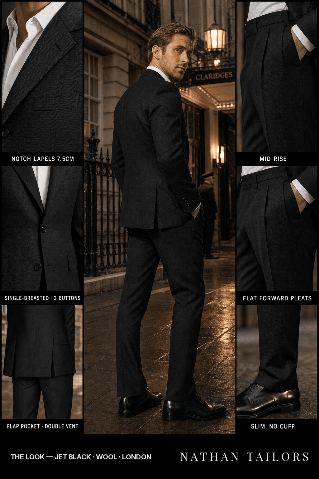 jet black herringbone single-breasted bespoke suit — custom tailored by Nathan Tailors, the Hoi An custom tailor