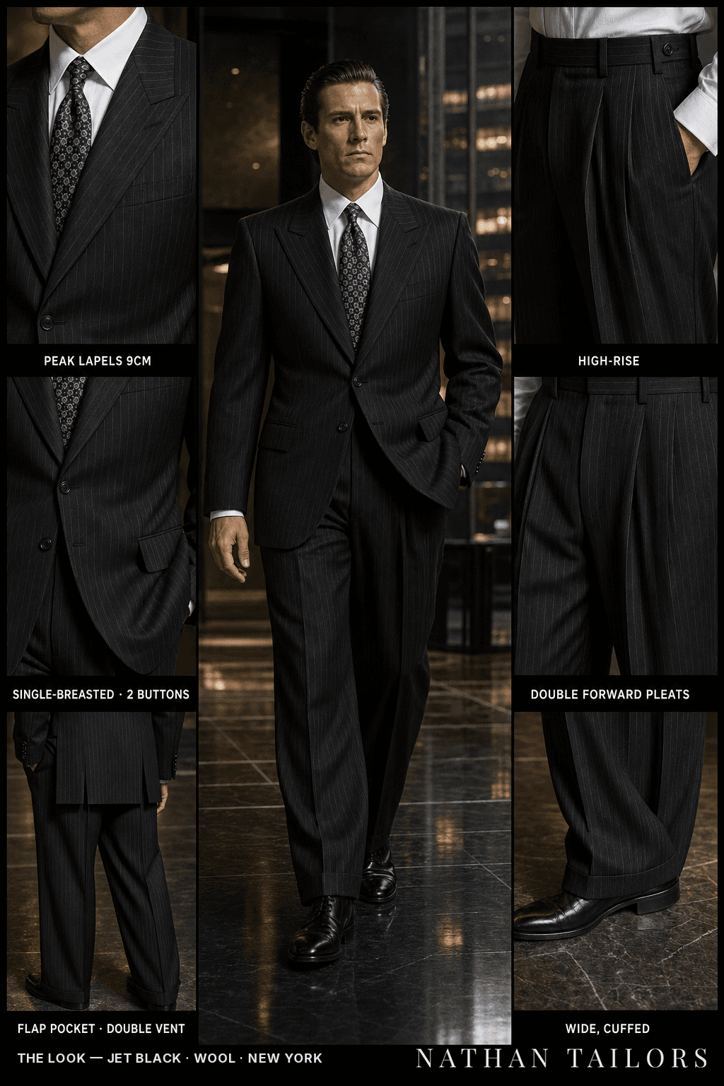 jet black pinstripe single-breasted bespoke suit — custom tailored by Nathan Tailors, the Hoi An custom tailor