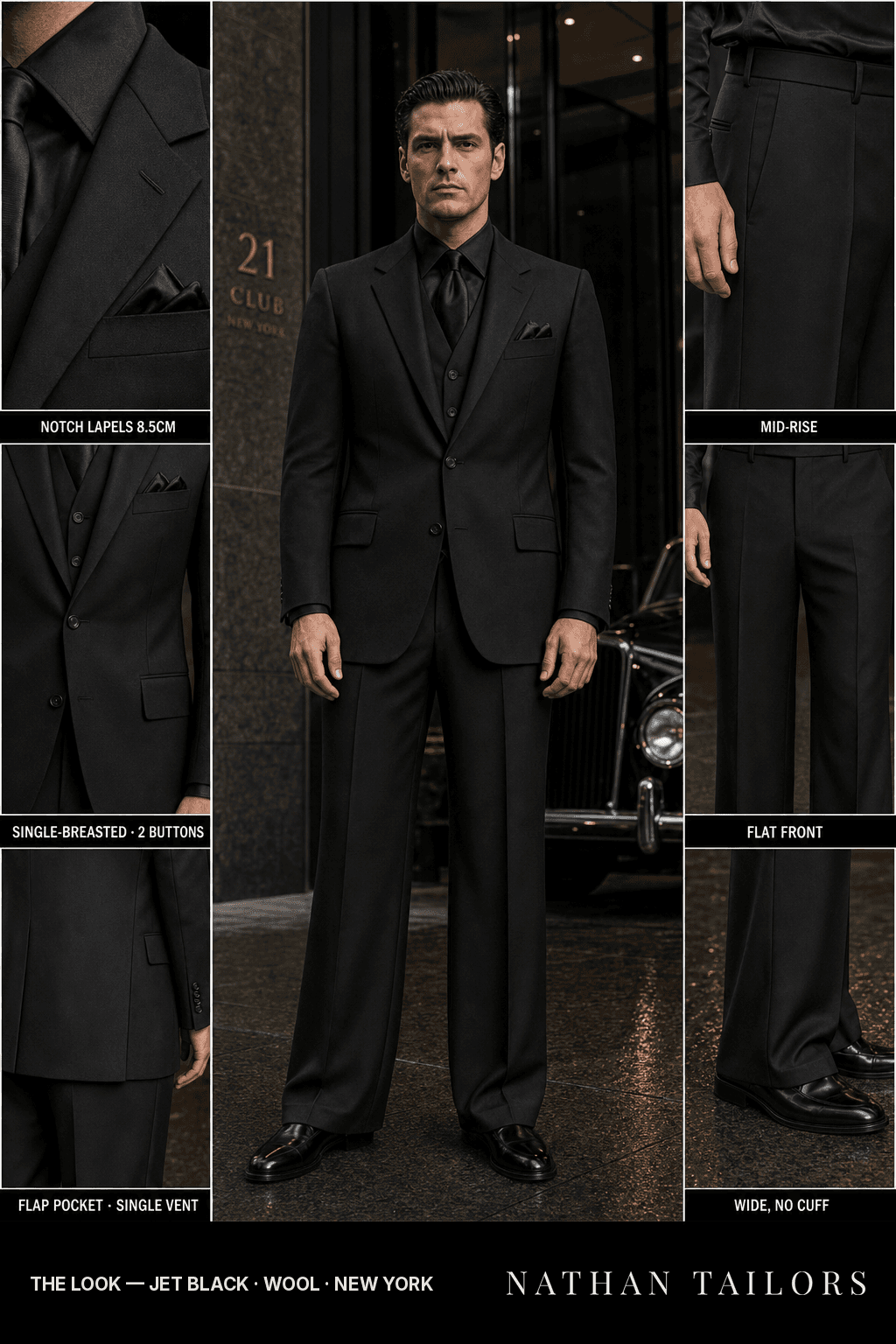 jet black single-breasted bespoke suit — custom tailored by Nathan Tailors, the Hoi An custom tailor