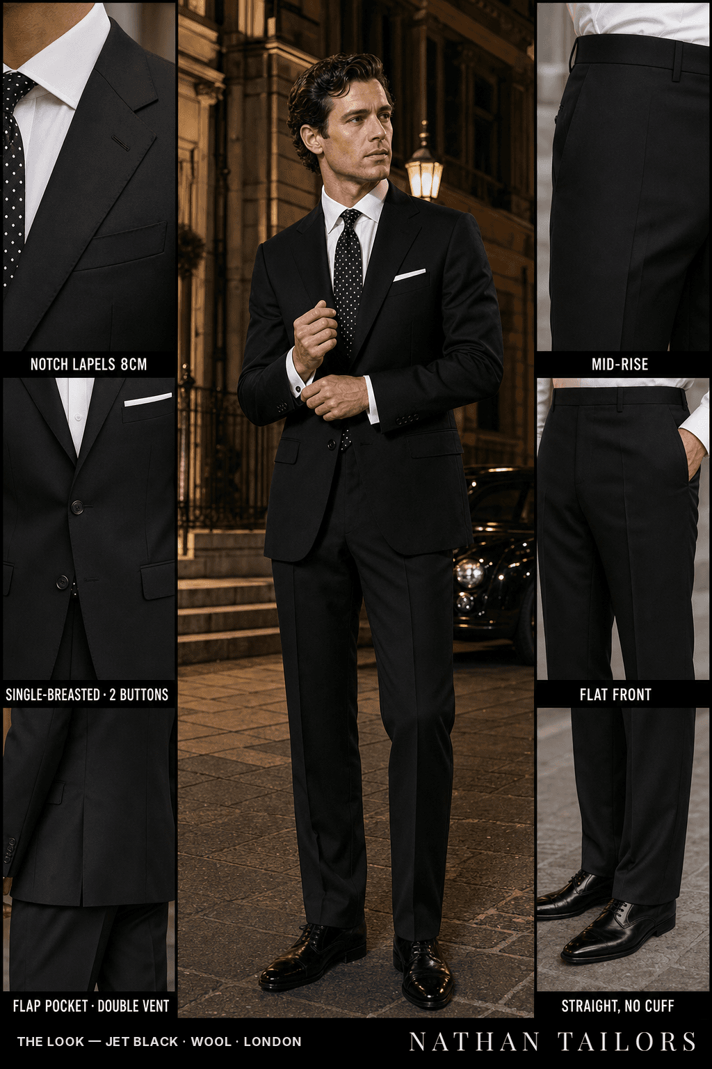 jet black single-breasted bespoke suit — custom tailored by Nathan Tailors, the Hoi An custom tailor
