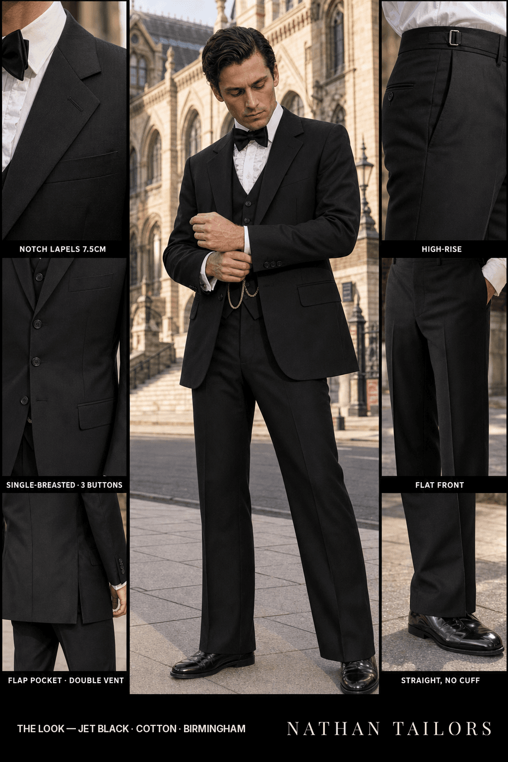 jet black single-breasted bespoke suit — custom tailored by Nathan Tailors, the Hoi An custom tailor