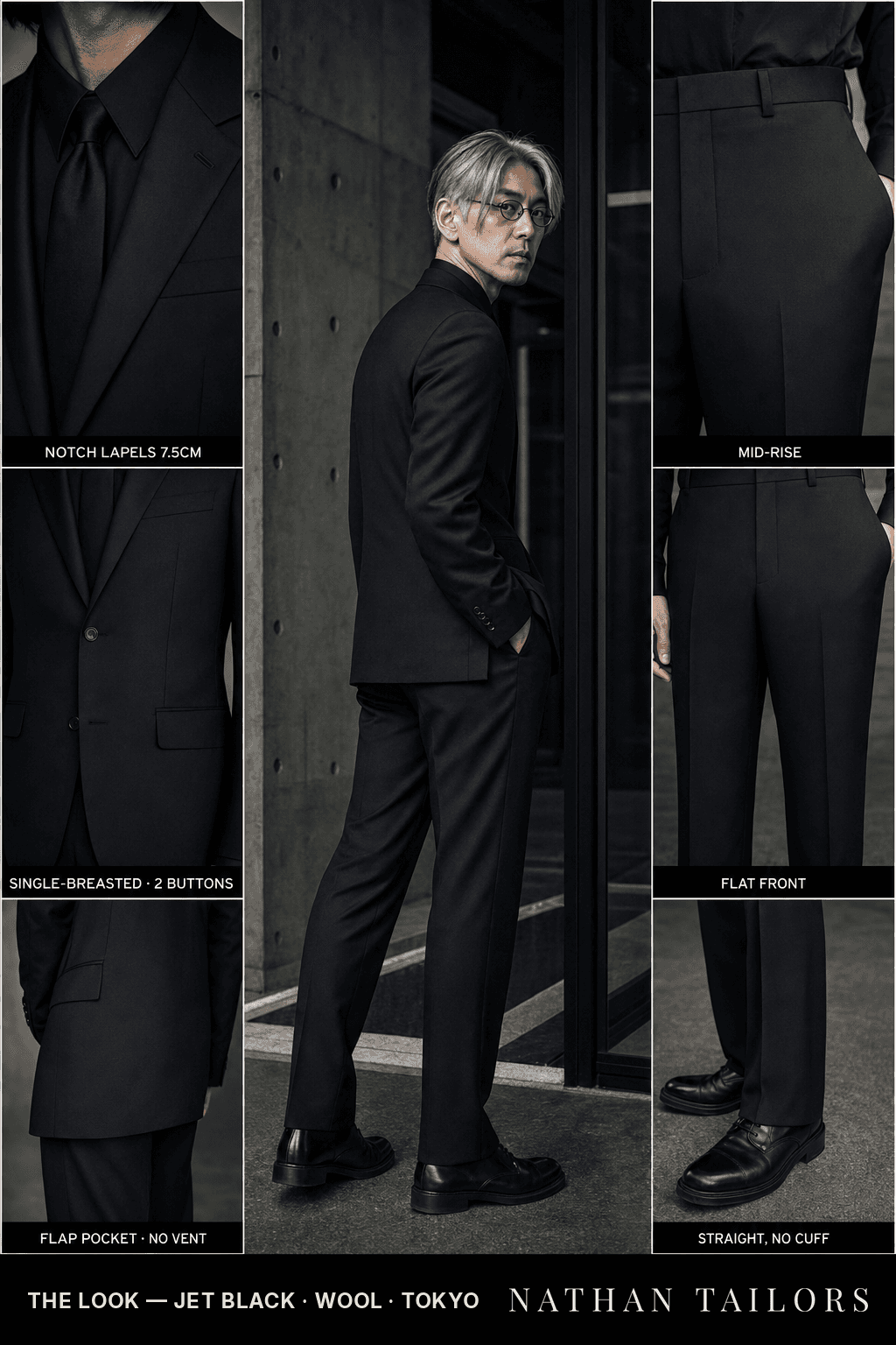 jet black single-breasted bespoke suit — custom tailored by Nathan Tailors, the Hoi An custom tailor