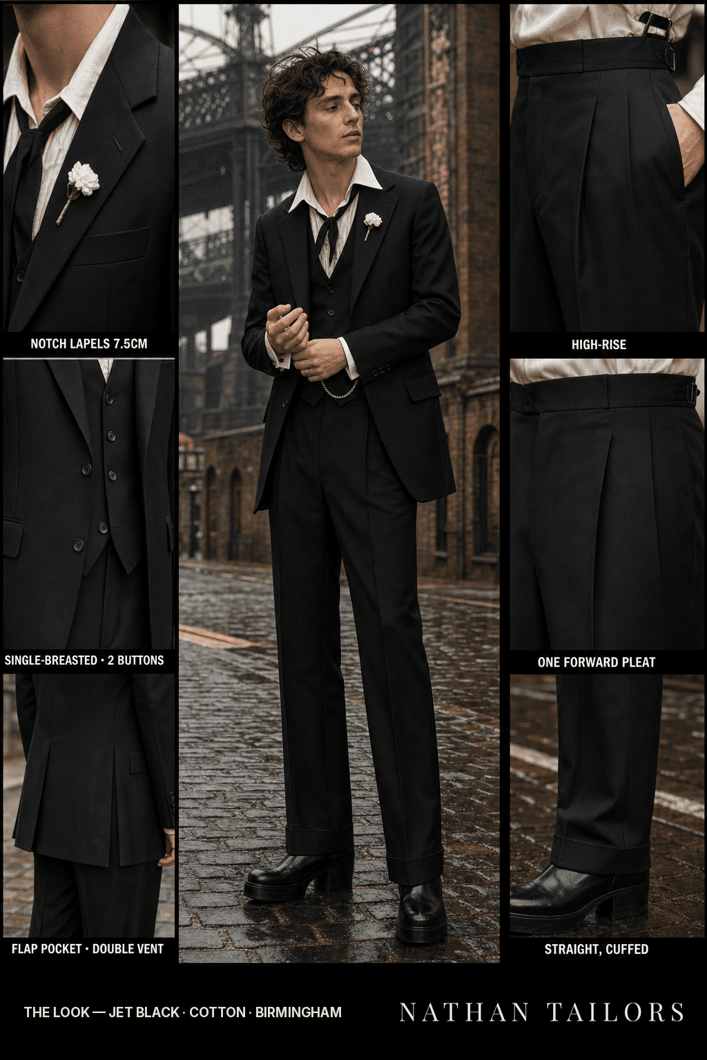 jet black single-breasted bespoke suit — custom tailored by Nathan Tailors, the Hoi An custom tailor