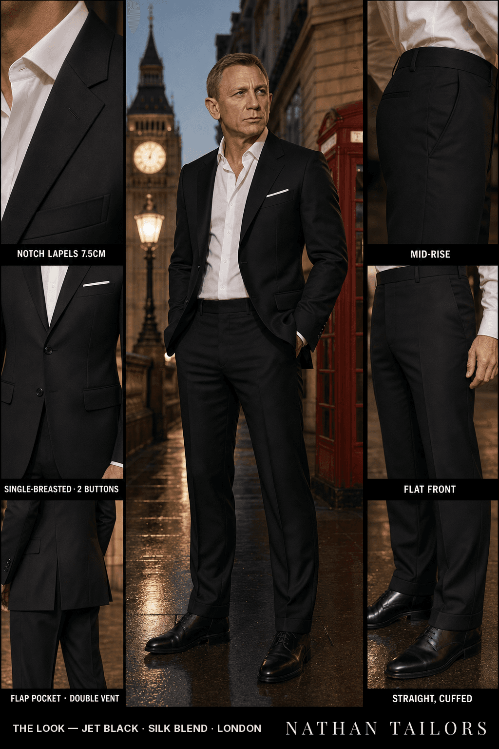 jet black single-breasted bespoke suit — custom tailored by Nathan Tailors, the Hoi An custom tailor