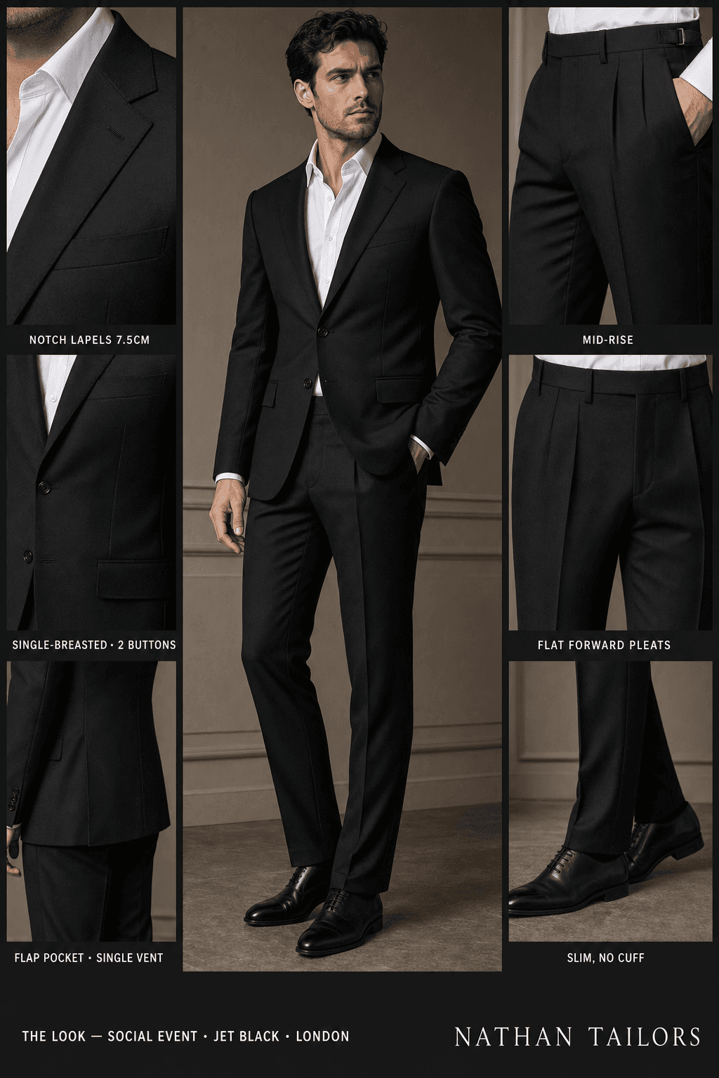 jet black single-breasted bespoke suit — custom tailored by Nathan Tailors, the Hoi An custom tailor