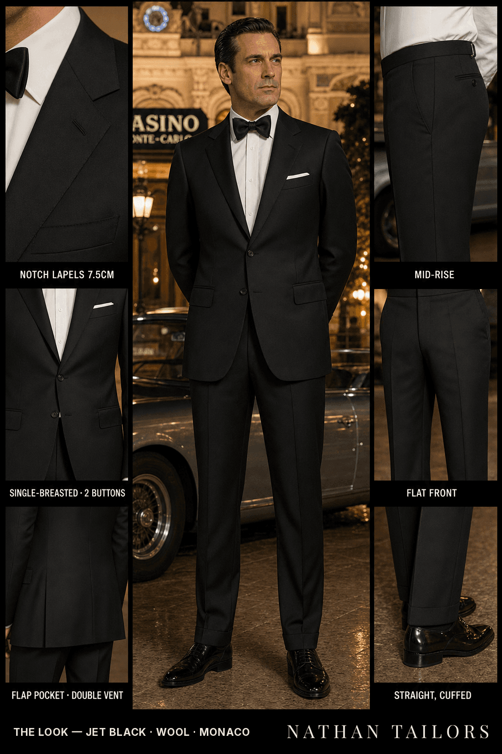 jet black single-breasted bespoke suit — custom tailored by Nathan Tailors, the Hoi An custom tailor