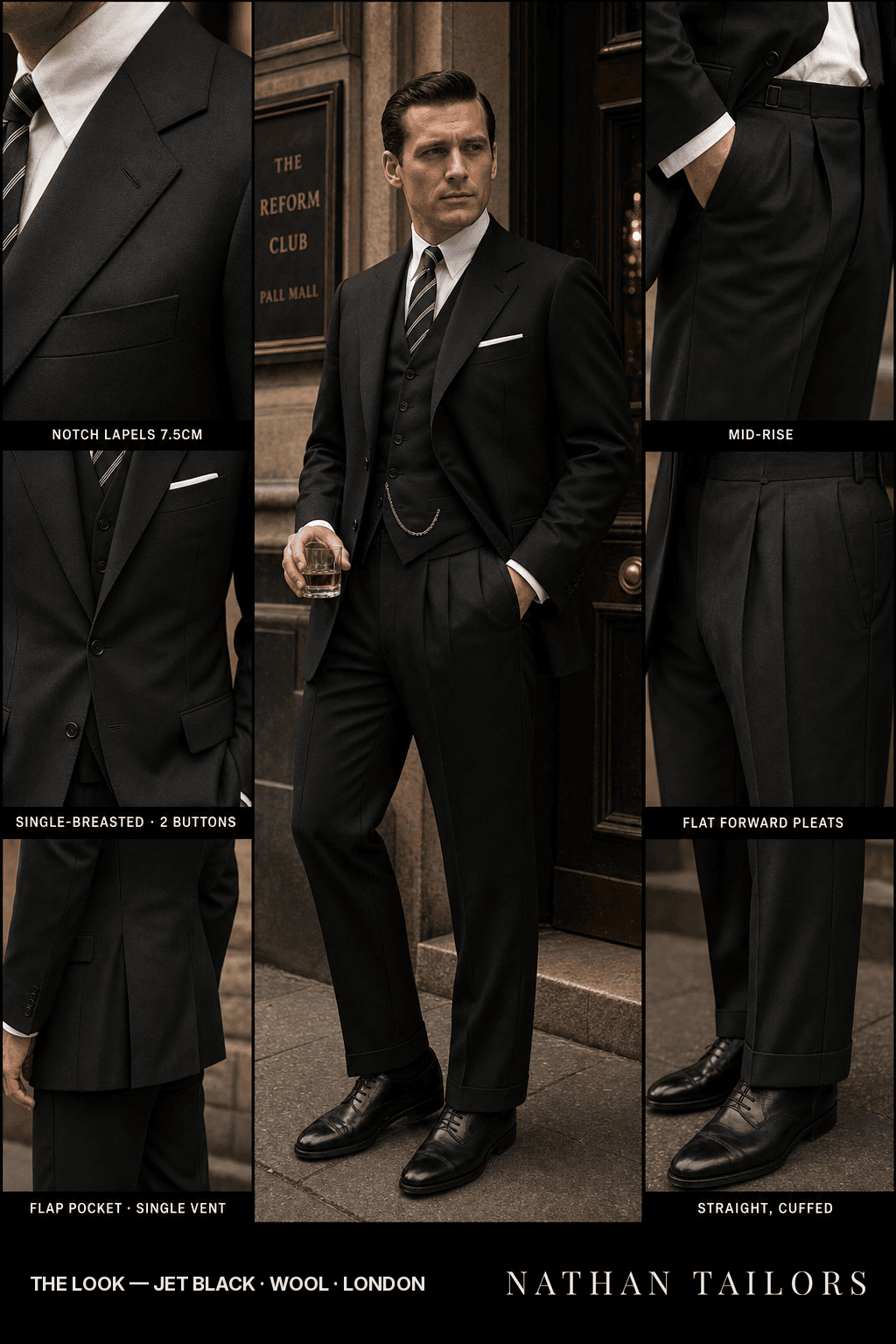 jet black single-breasted bespoke suit — custom tailored by Nathan Tailors, the Hoi An custom tailor