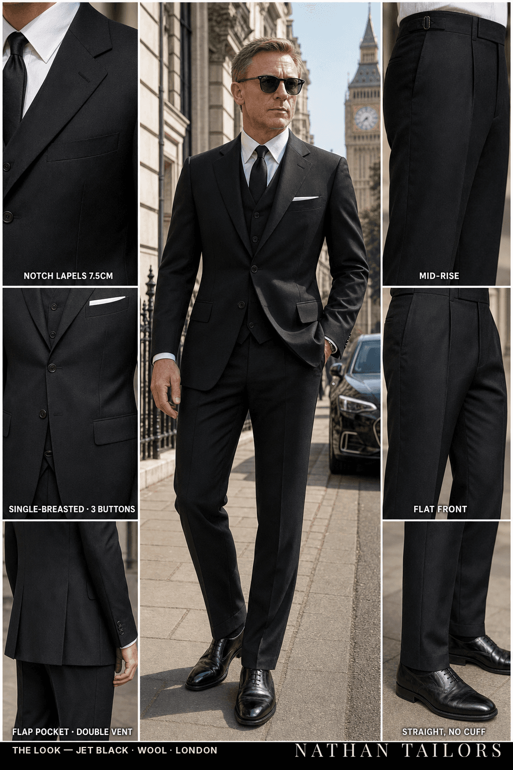 jet black single-breasted bespoke suit — custom tailored by Nathan Tailors, the Hoi An custom tailor