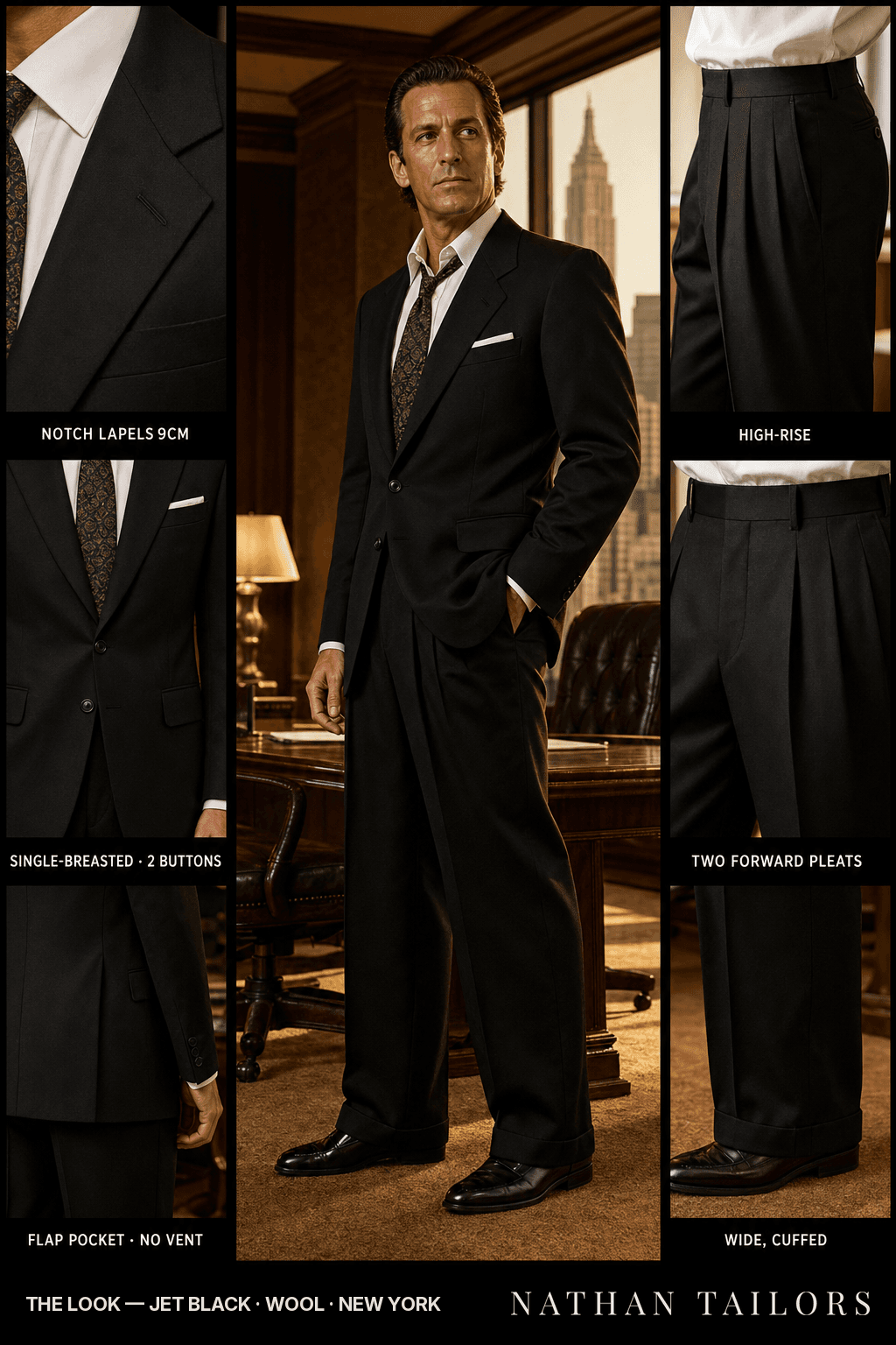 jet black single-breasted bespoke suit — custom tailored by Nathan Tailors, the Hoi An custom tailor