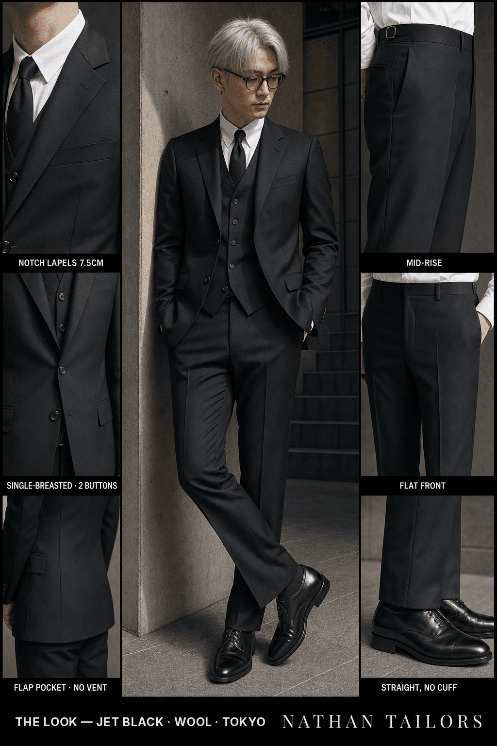 jet black single-breasted bespoke suit — custom tailored by Nathan Tailors, the Hoi An custom tailor