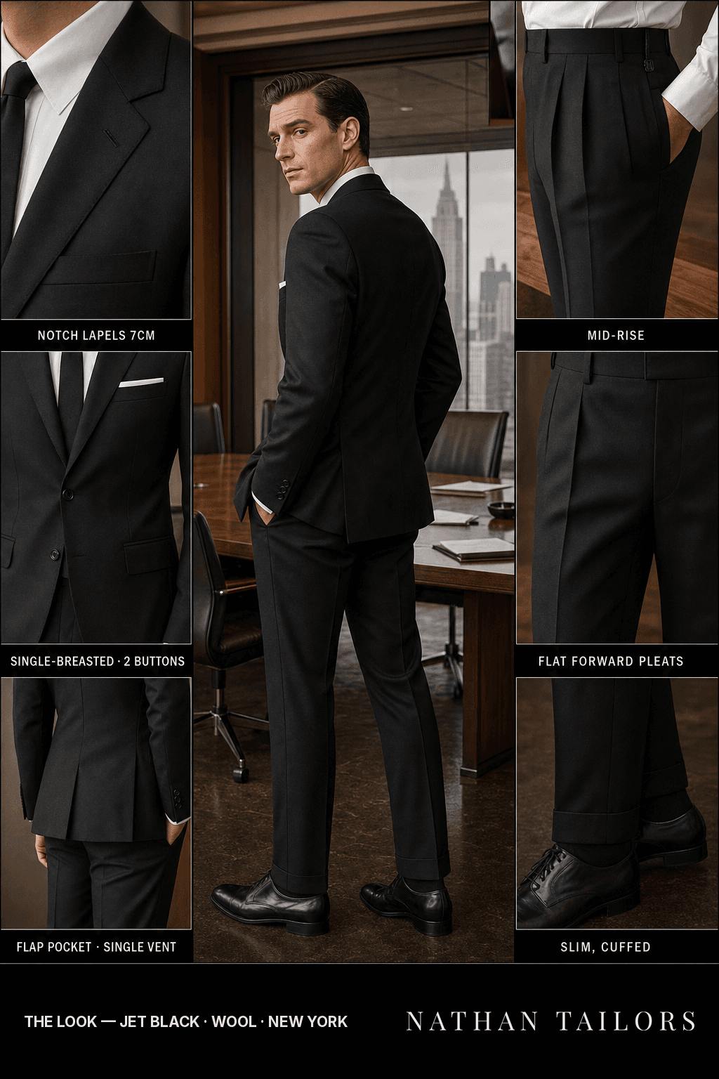 jet black single-breasted bespoke suit — custom tailored by Nathan Tailors, the Hoi An custom tailor