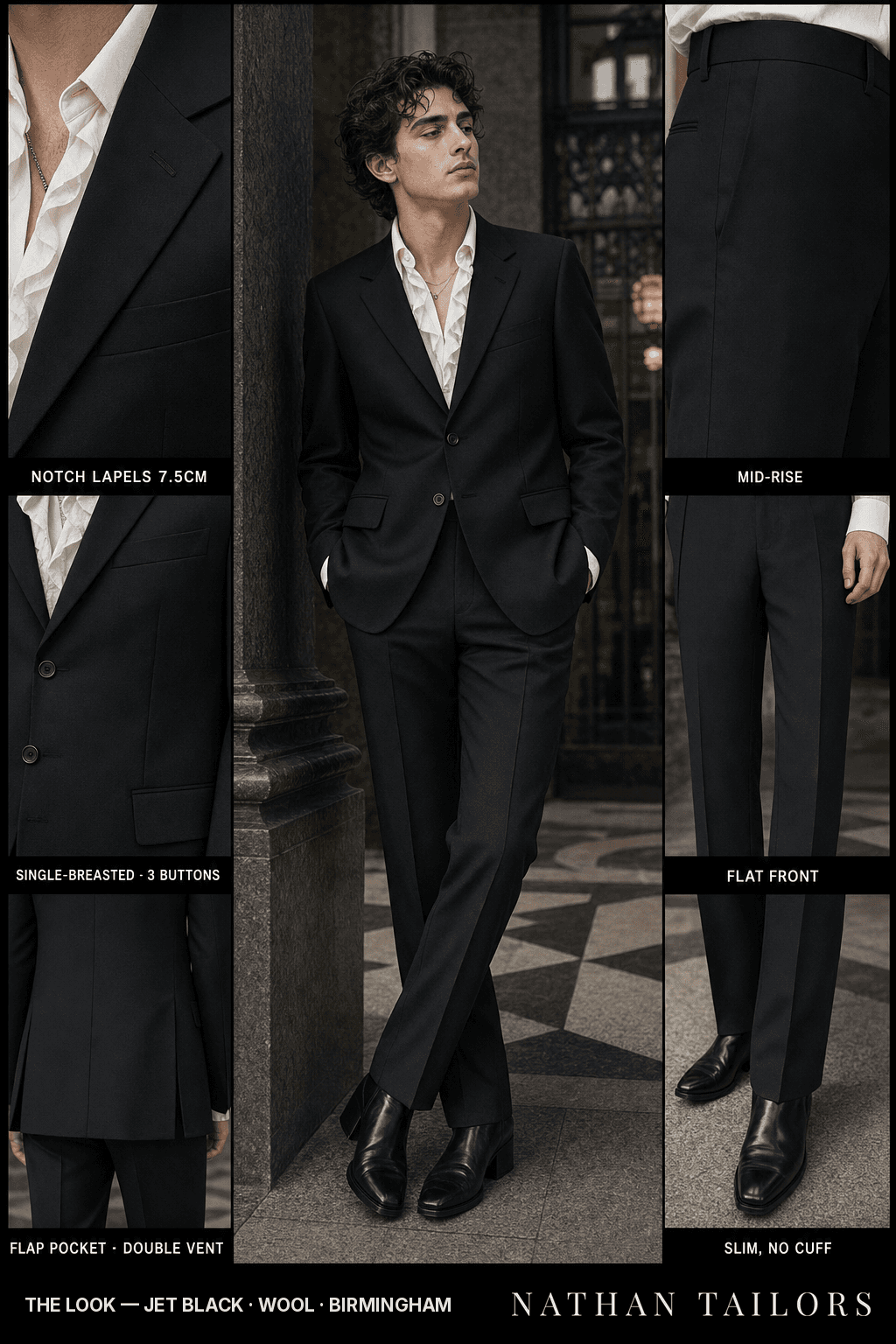 jet black single-breasted bespoke suit — custom tailored by Nathan Tailors, the Hoi An custom tailor