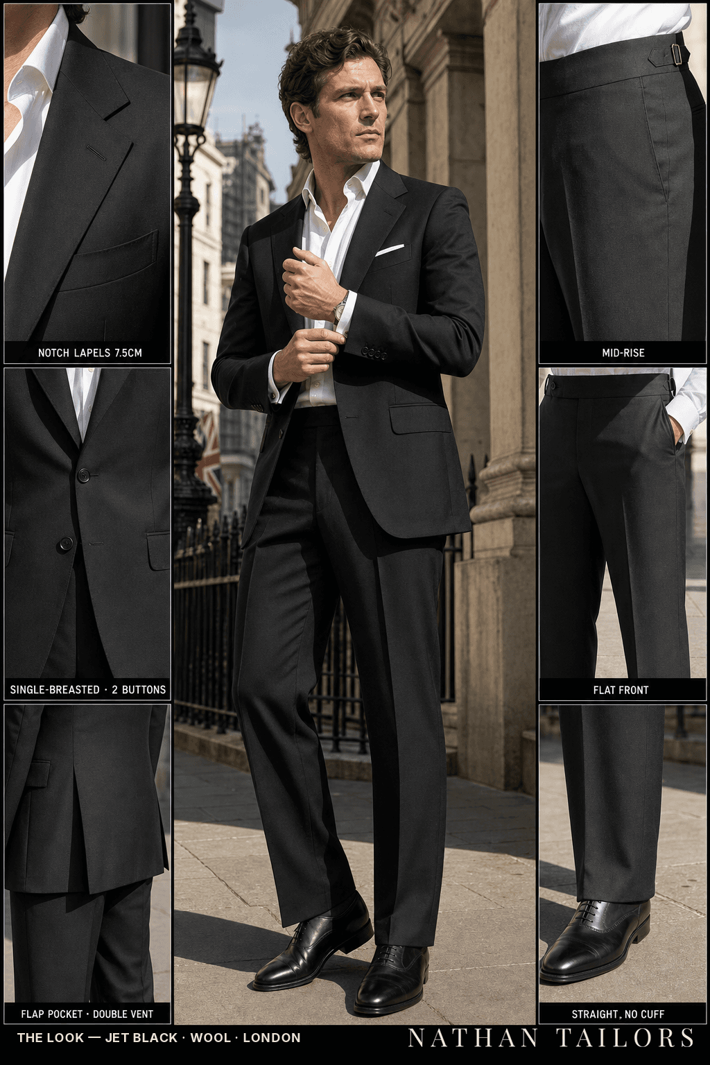 jet black single-breasted bespoke suit — custom tailored by Nathan Tailors, the Hoi An custom tailor