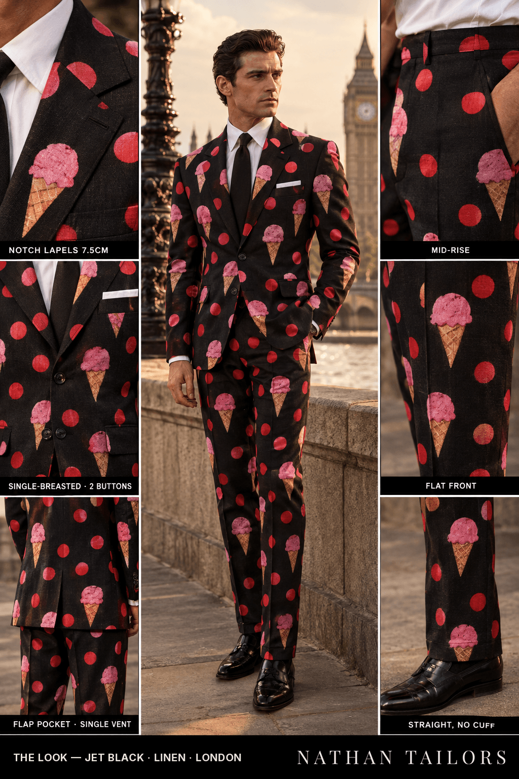 mid‑blue linen wedding-guest suit — Atelier render by Nathan Tailors