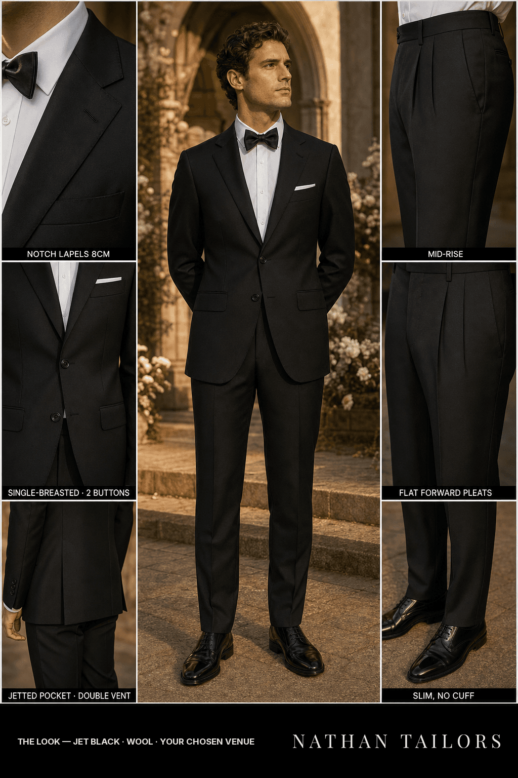 jet black single-breasted bespoke suit — custom tailored by Nathan Tailors, the Hoi An custom tailor