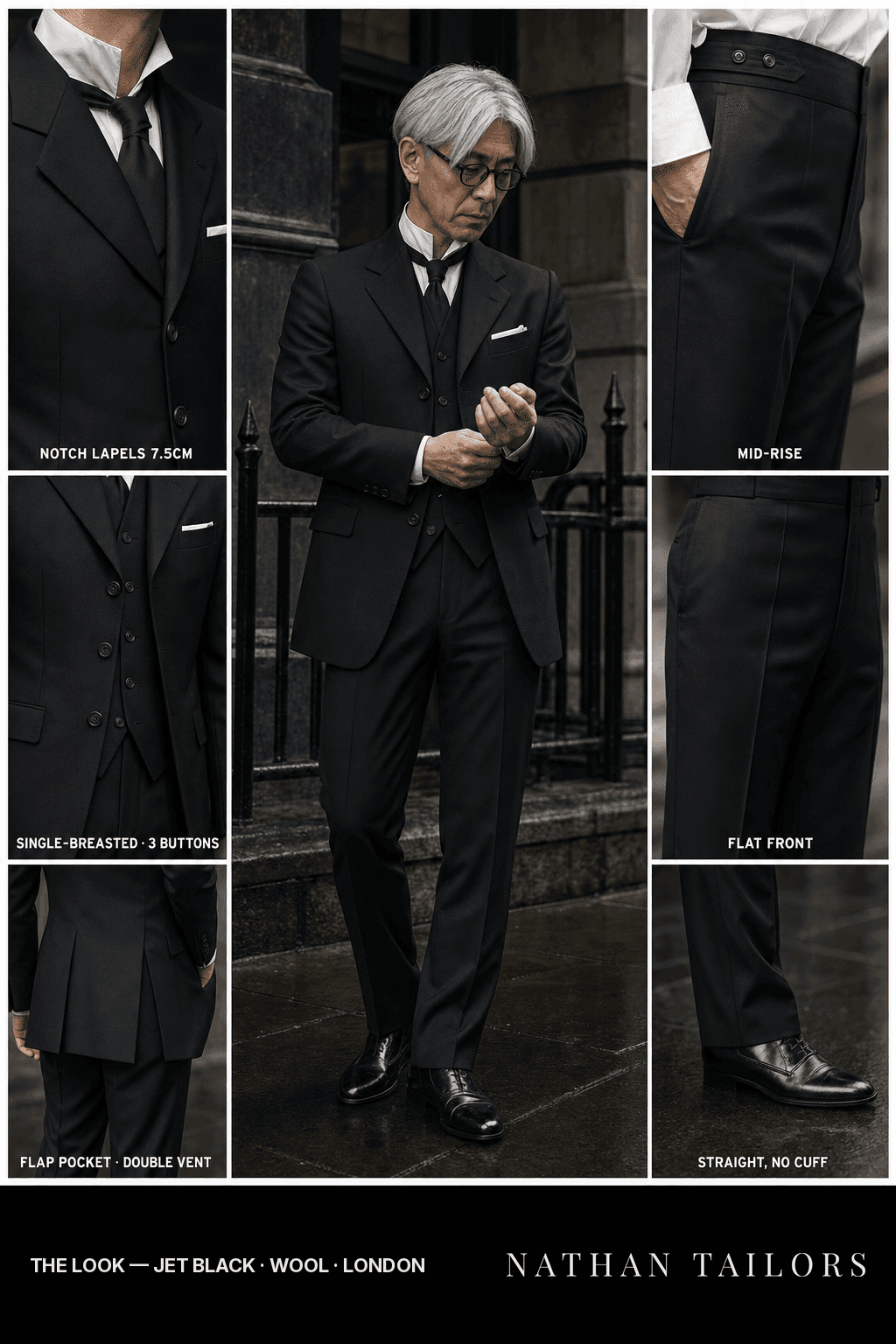 jet black single-breasted bespoke suit — custom tailored by Nathan Tailors, the Hoi An custom tailor