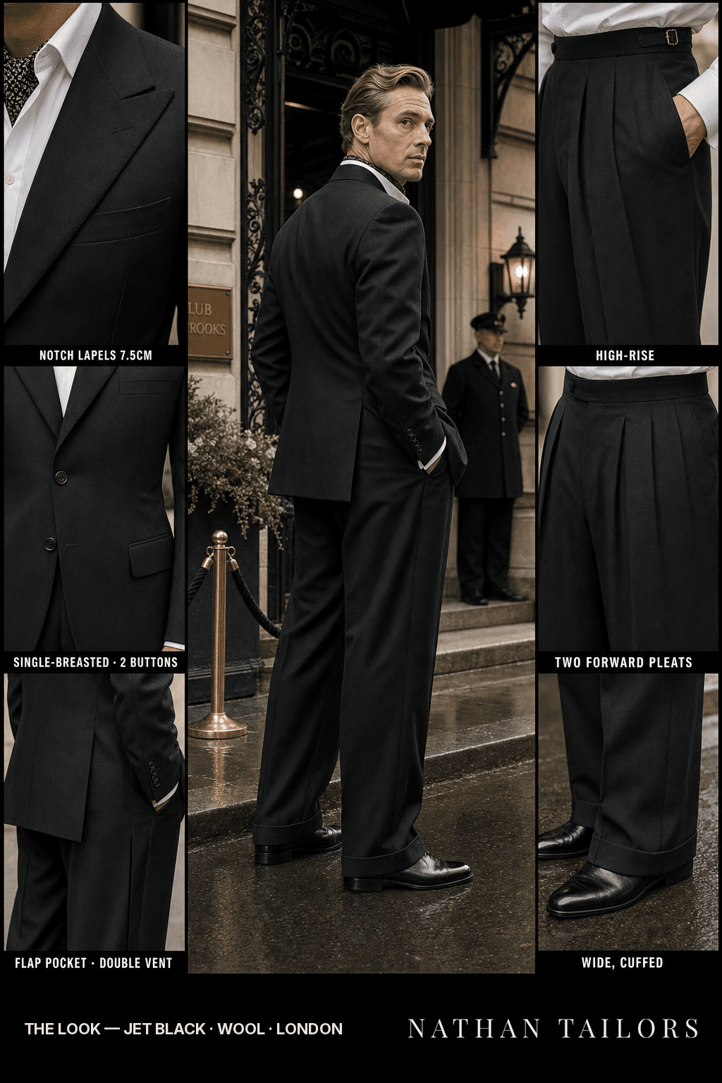 jet black single-breasted bespoke suit — custom tailored by Nathan Tailors, the Hoi An custom tailor