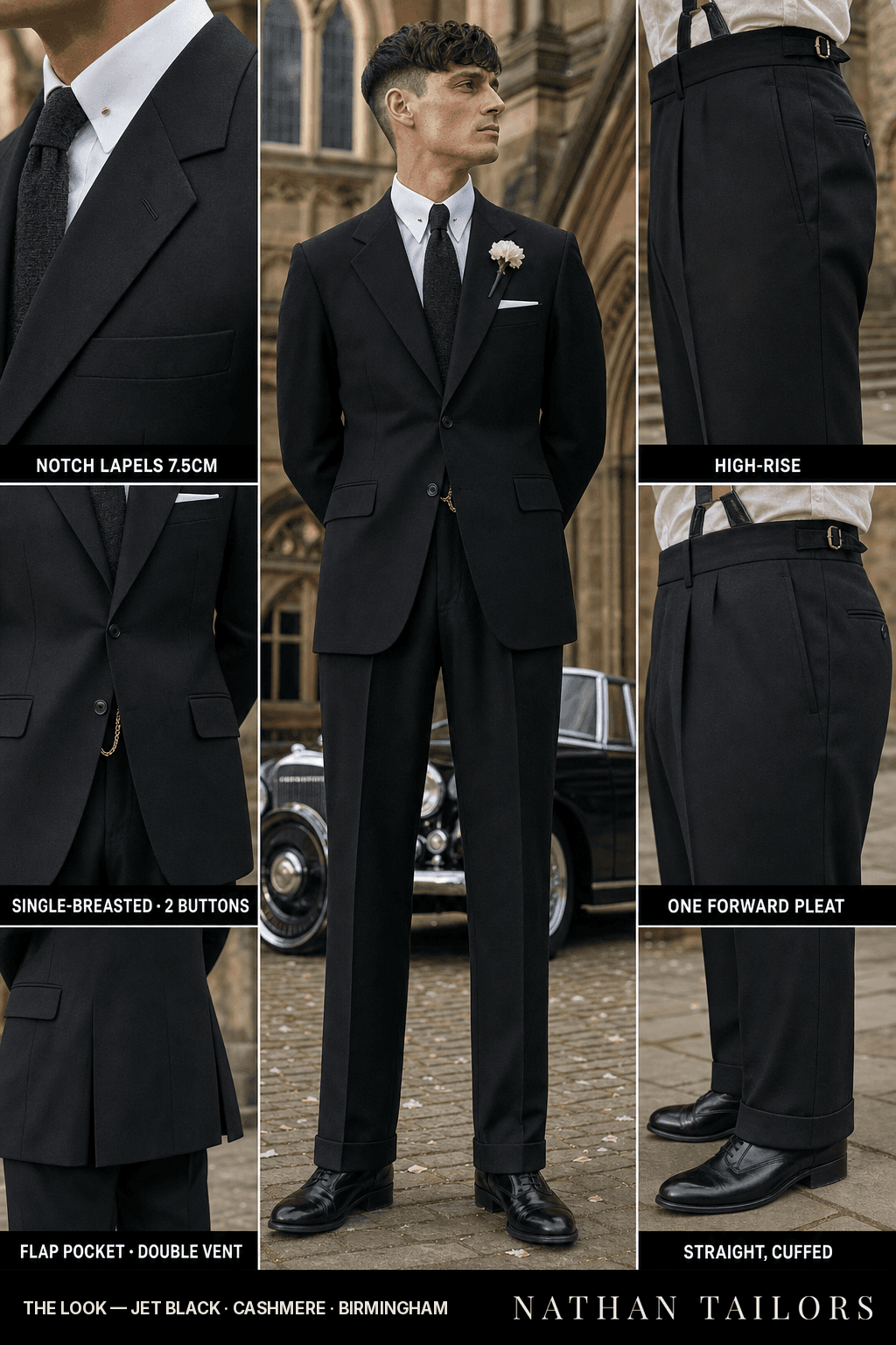 jet black single-breasted suit — Nathan Tailors Hoi An tailor Atelier render