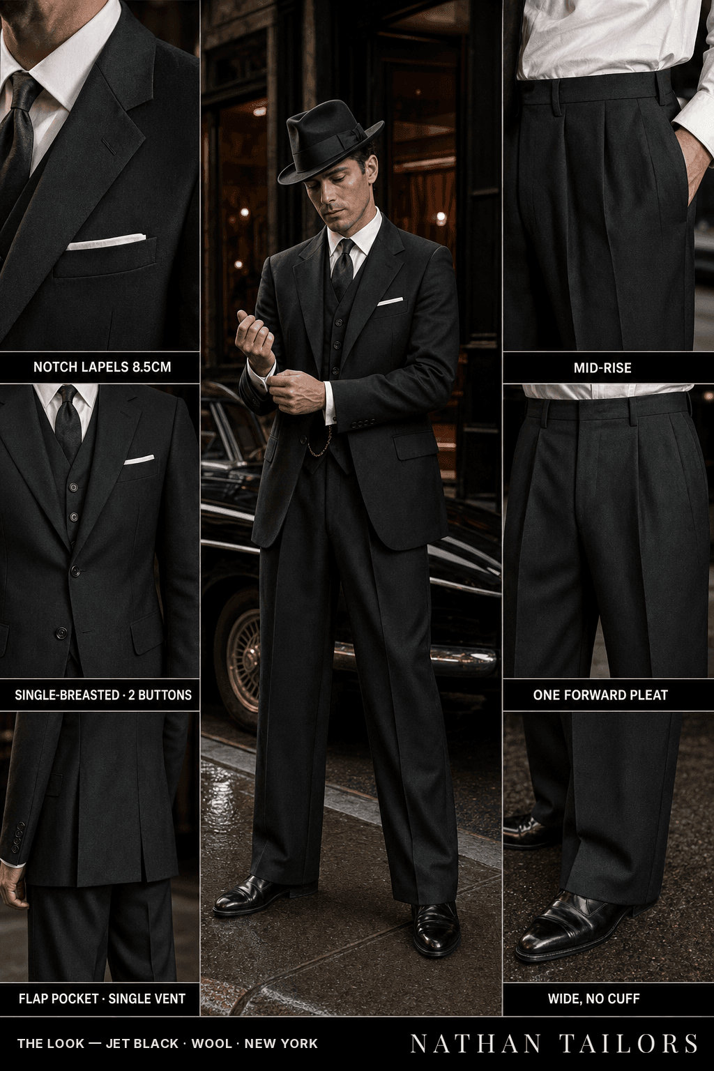 jet black single-breasted bespoke suit — custom tailored by Nathan Tailors, the Hoi An custom tailor