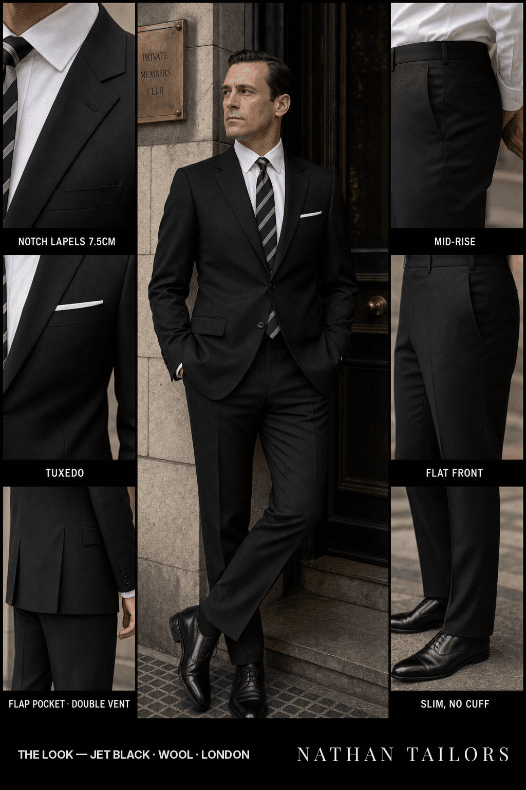 jet black single-breasted bespoke suit — custom tailored by Nathan Tailors, the Hoi An custom tailor