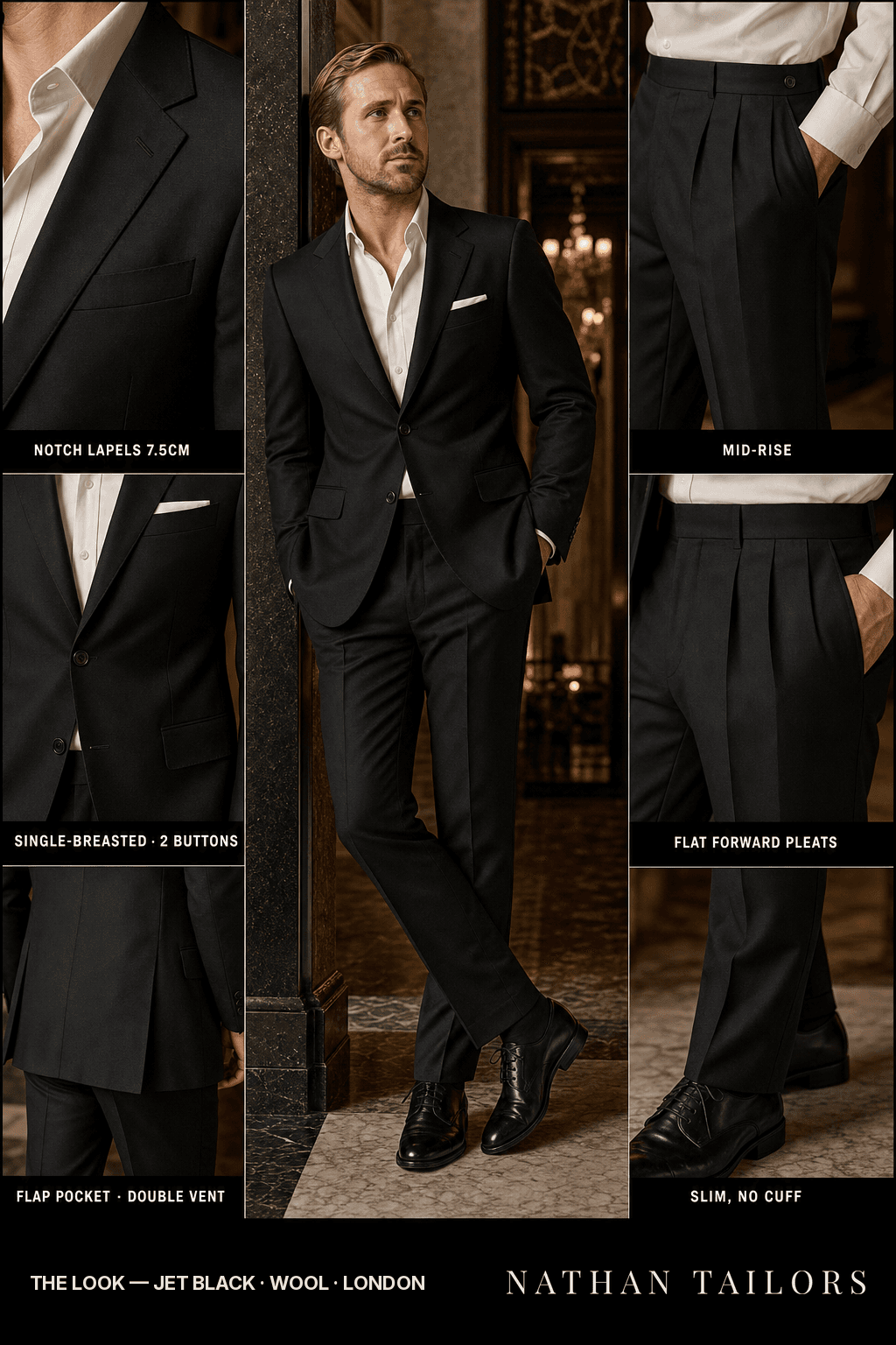 jet black single-breasted bespoke suit — custom tailored by Nathan Tailors, the Hoi An custom tailor