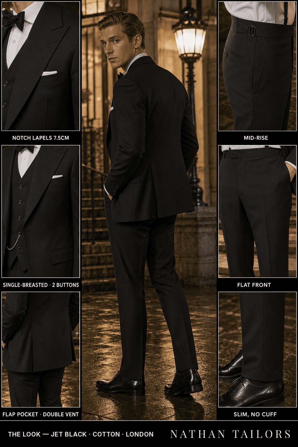 jet black single-breasted bespoke suit — custom tailored by Nathan Tailors, the Hoi An custom tailor