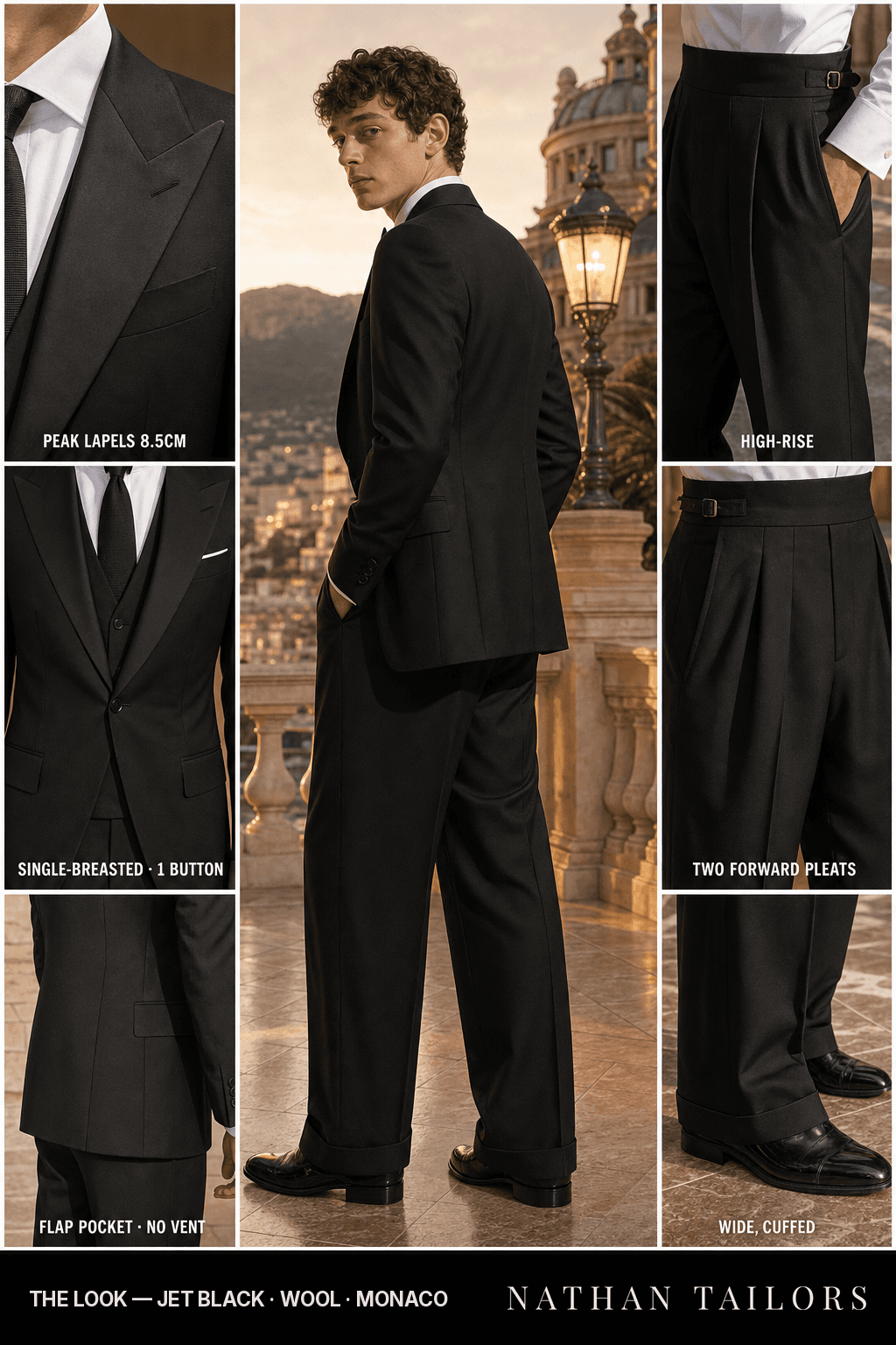 jet black single-breasted bespoke suit — custom tailored by Nathan Tailors, the Hoi An custom tailor