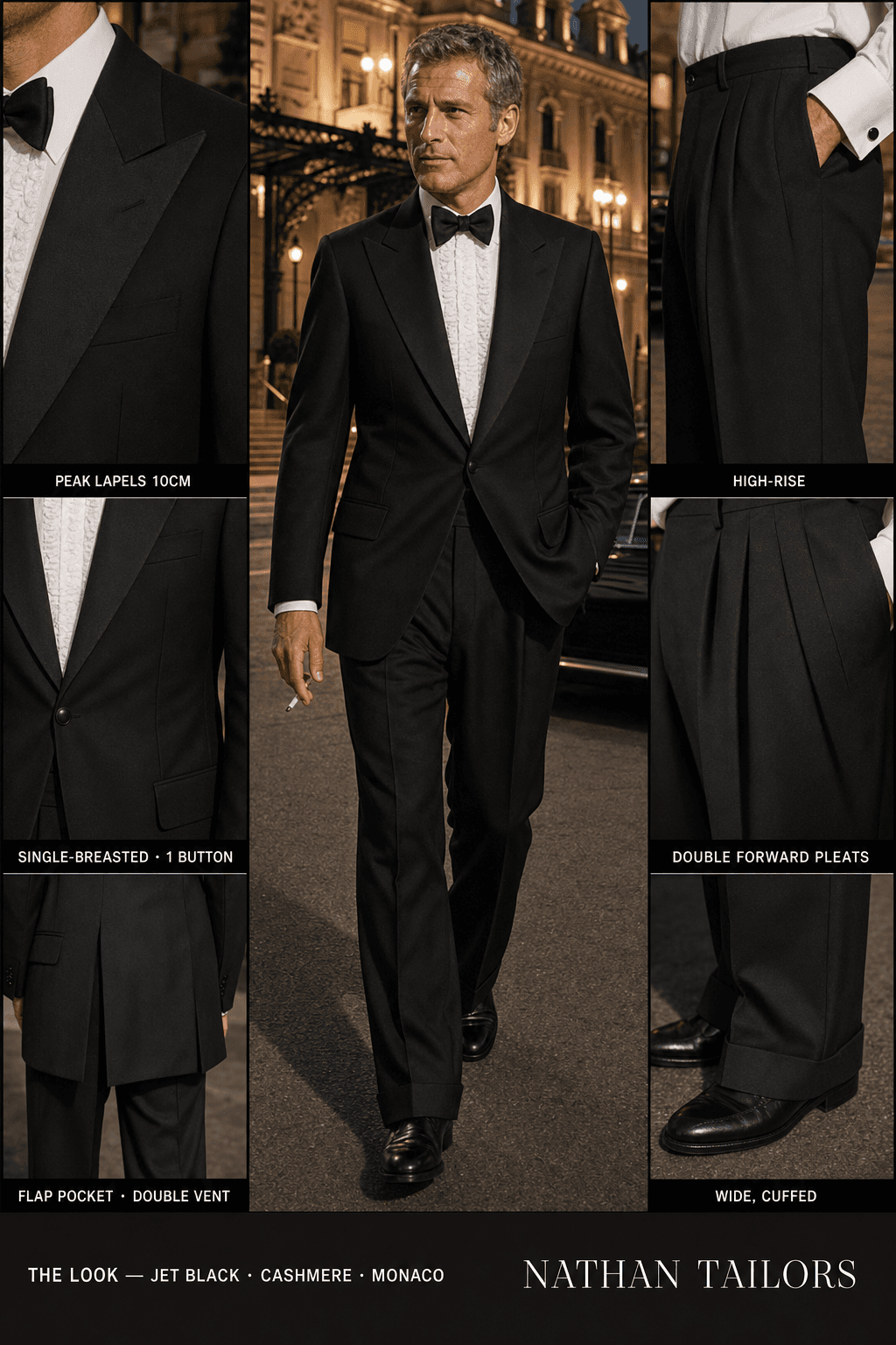 jet black single-breasted bespoke suit — custom tailored by Nathan Tailors, the Hoi An custom tailor