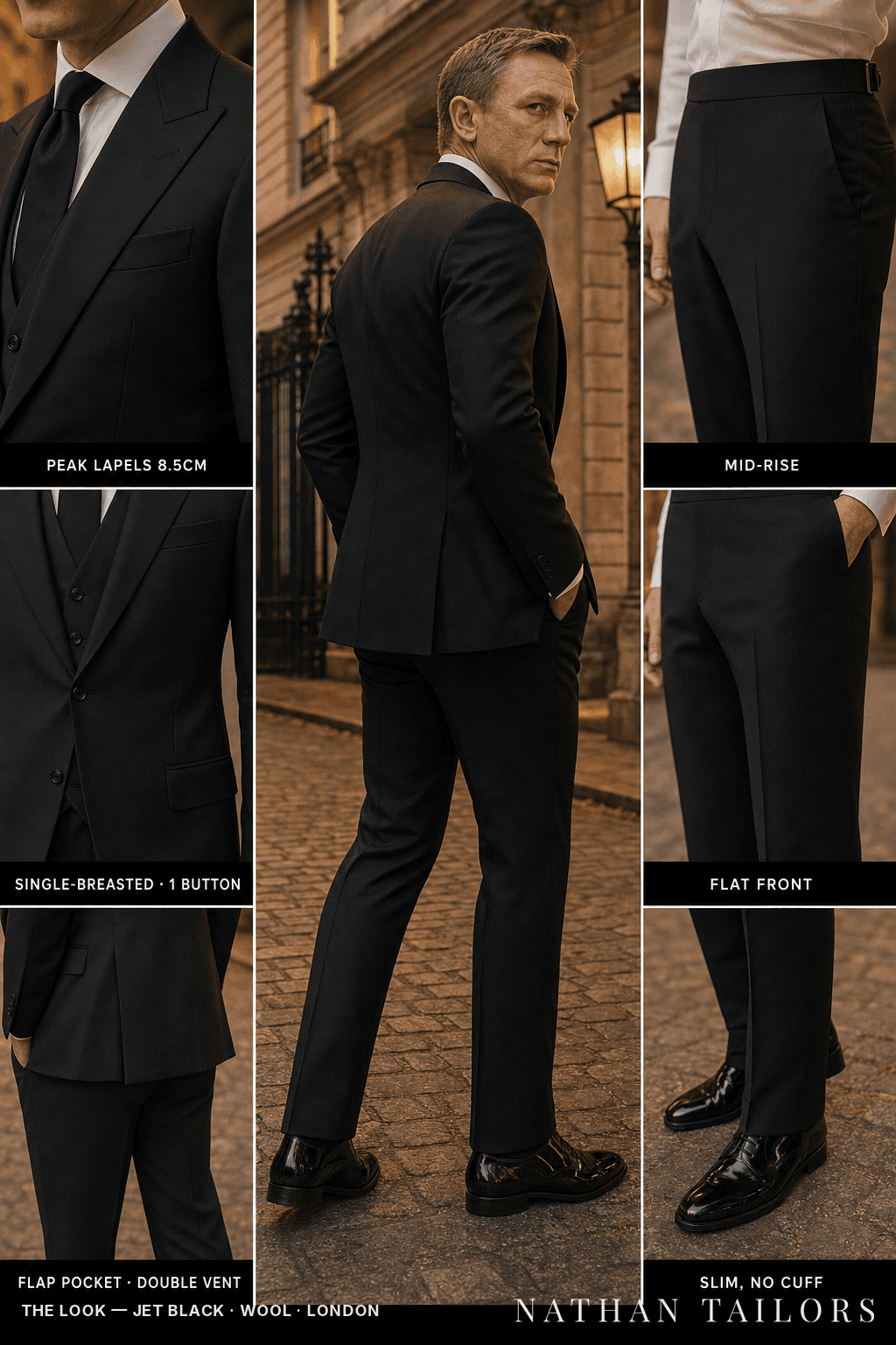 jet black single-breasted bespoke suit — custom tailored by Nathan Tailors, the Hoi An custom tailor