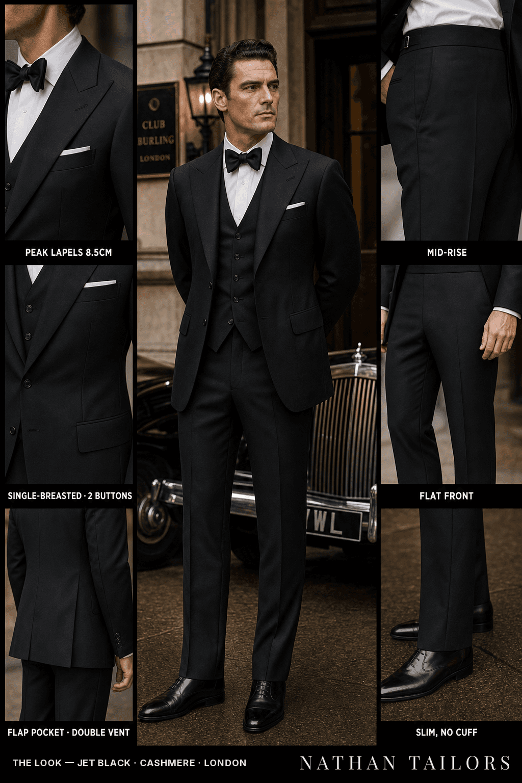 jet black single-breasted bespoke suit — custom tailored by Nathan Tailors, the Hoi An custom tailor