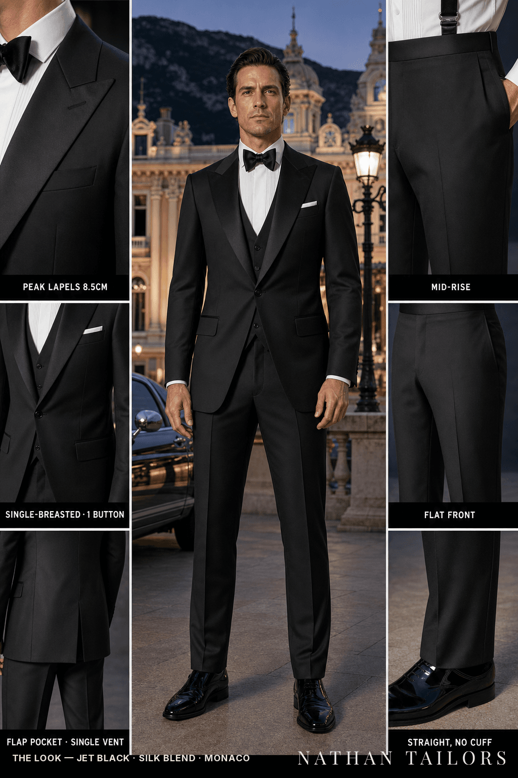 jet black single-breasted bespoke suit — custom tailored by Nathan Tailors, the Hoi An custom tailor