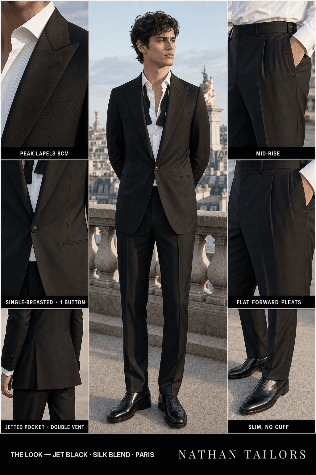 jet black single-breasted bespoke suit — custom tailored by Nathan Tailors, the Hoi An custom tailor