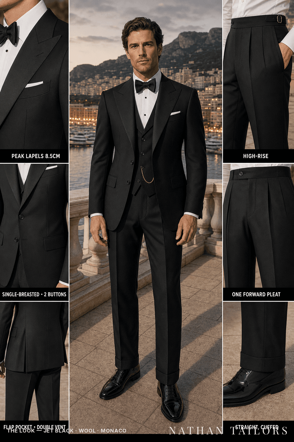 jet black single-breasted bespoke suit — custom tailored by Nathan Tailors, the Hoi An custom tailor