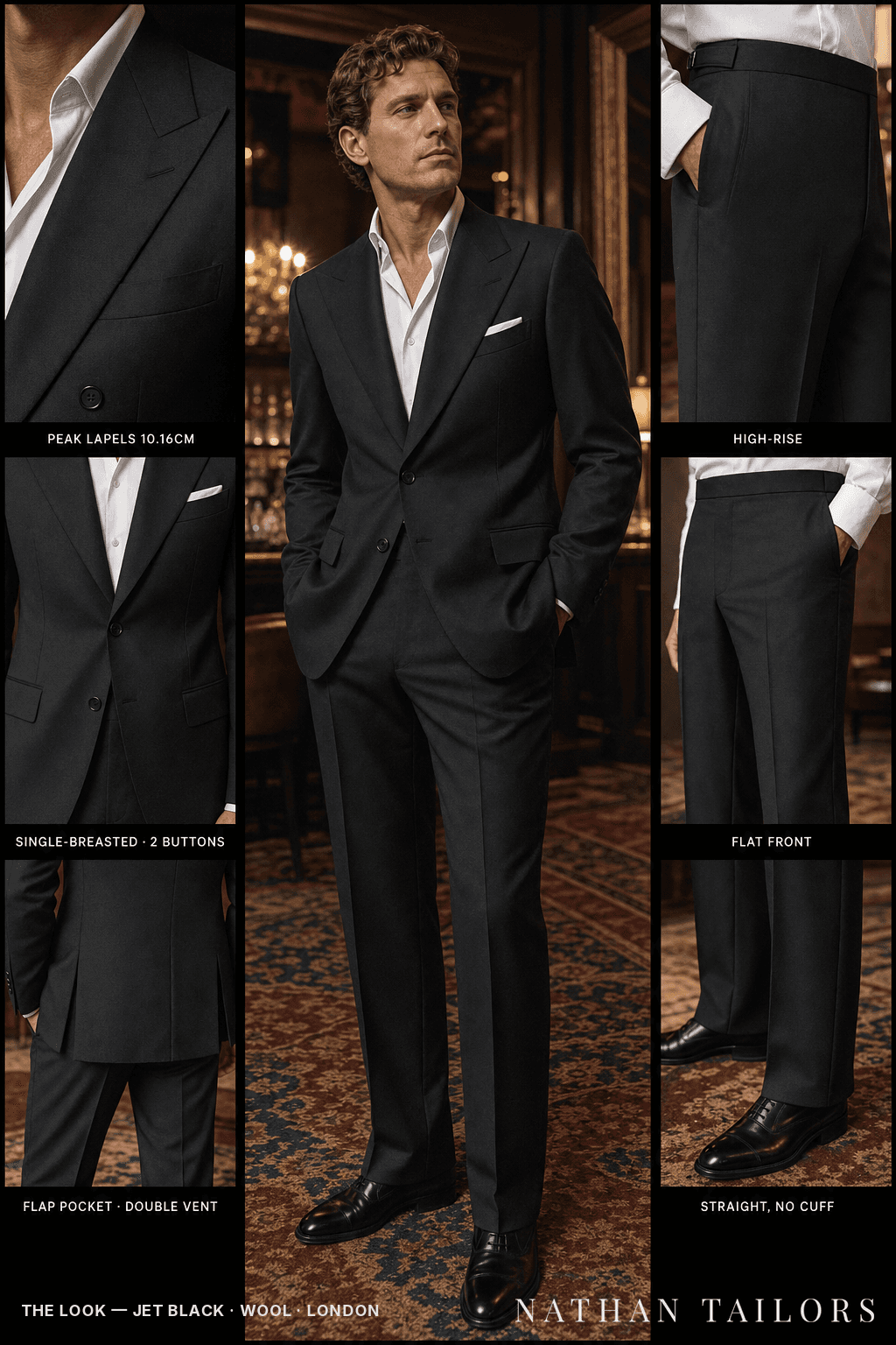 jet black single-breasted bespoke suit — custom tailored by Nathan Tailors, the Hoi An custom tailor