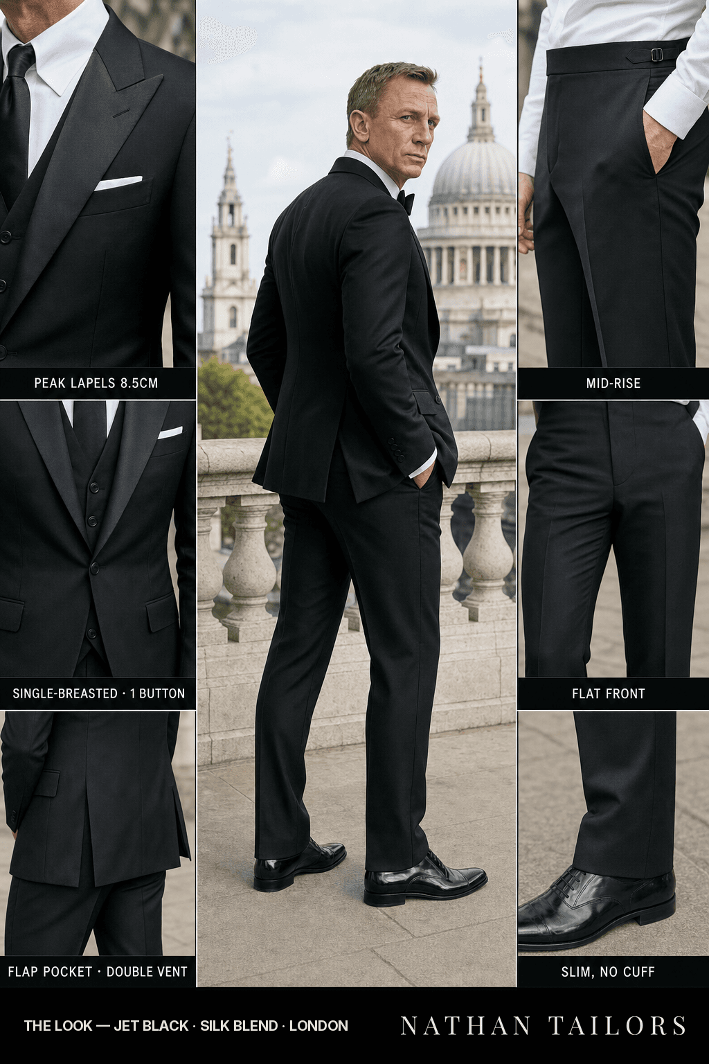 jet black single-breasted bespoke suit — custom tailored by Nathan Tailors, the Hoi An custom tailor