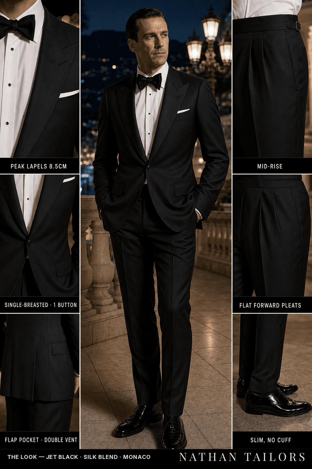 jet black single-breasted bespoke suit — custom tailored by Nathan Tailors, the Hoi An custom tailor