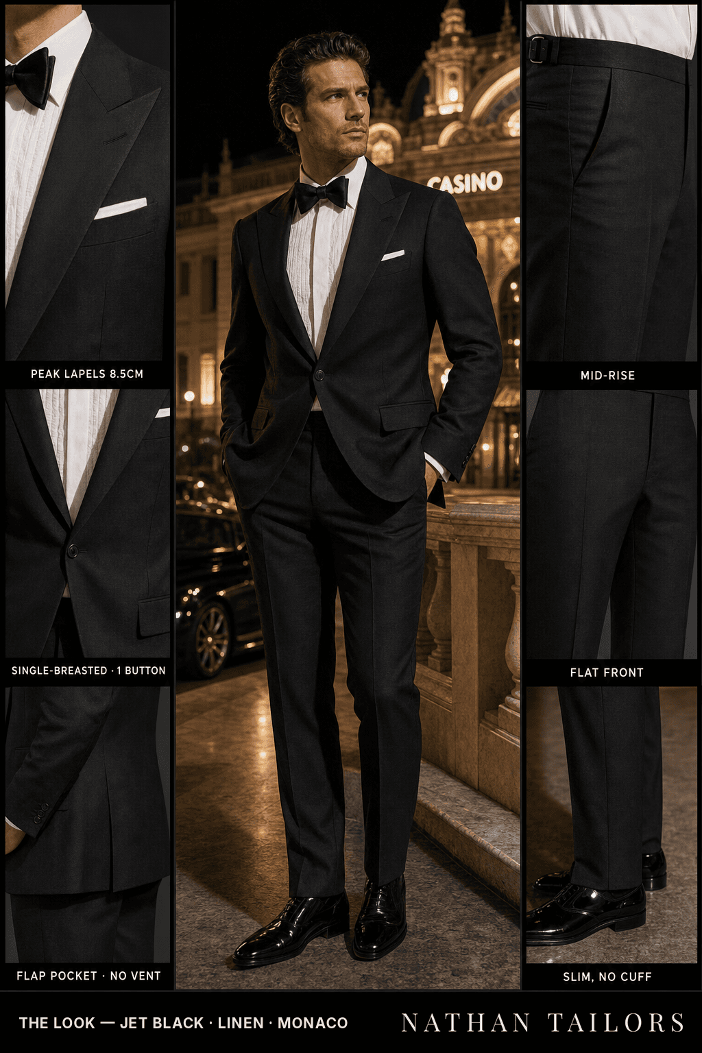 jet black single-breasted bespoke suit — custom tailored by Nathan Tailors, the Hoi An custom tailor