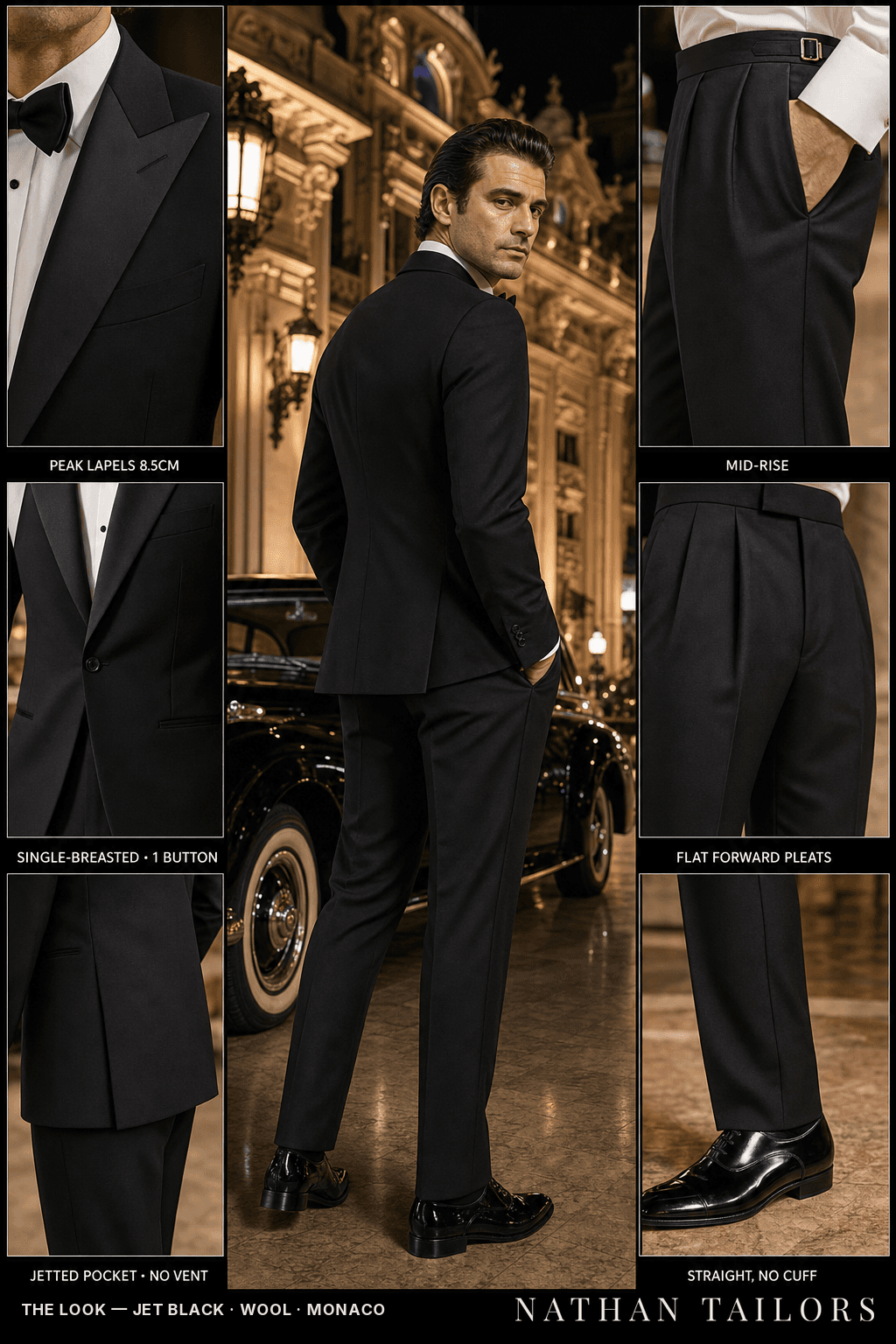 jet black single-breasted bespoke suit — custom tailored by Nathan Tailors, the Hoi An custom tailor